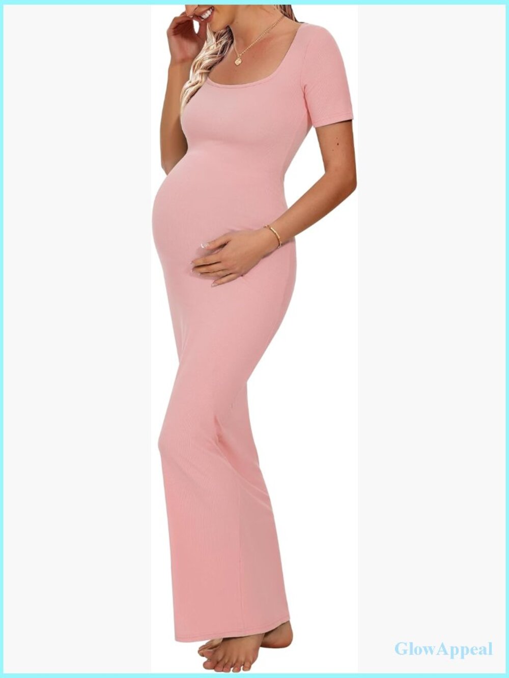 Maternity Maxi Dress Square Neck Bodycon Ribbed Stretch Baby Shower Photoshoot